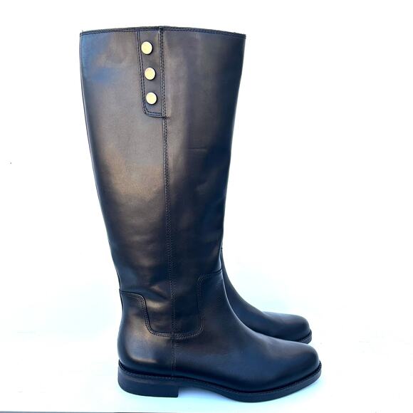 Franco Sarto Tall Leather Riding Boots Crissy Black Equestrian Structured 9 New - Picture 1 of 10